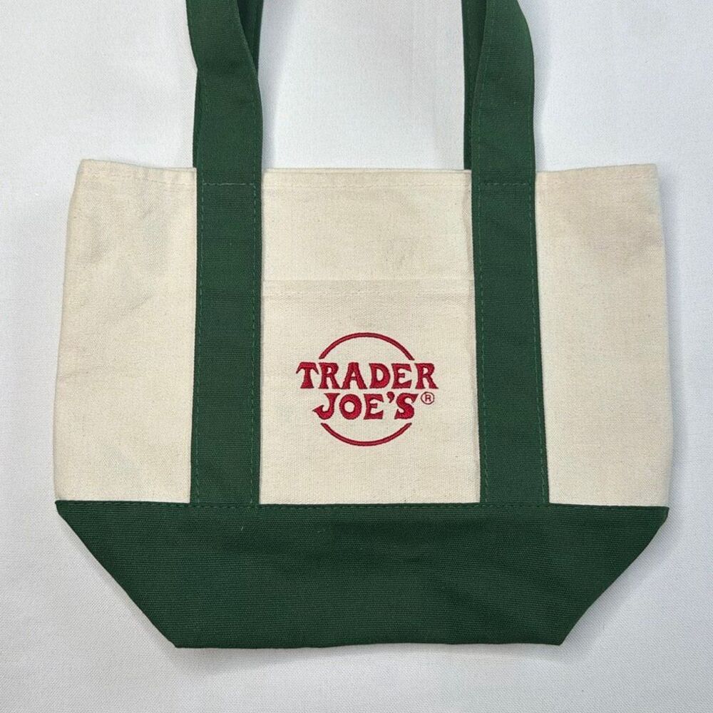 Trader Joe’s Canvas Mini Tote Green Handles